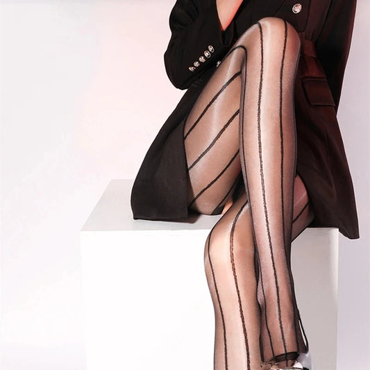 Silk Seduction Ultra-Thin Shiny Vertical Striped Pantyhose